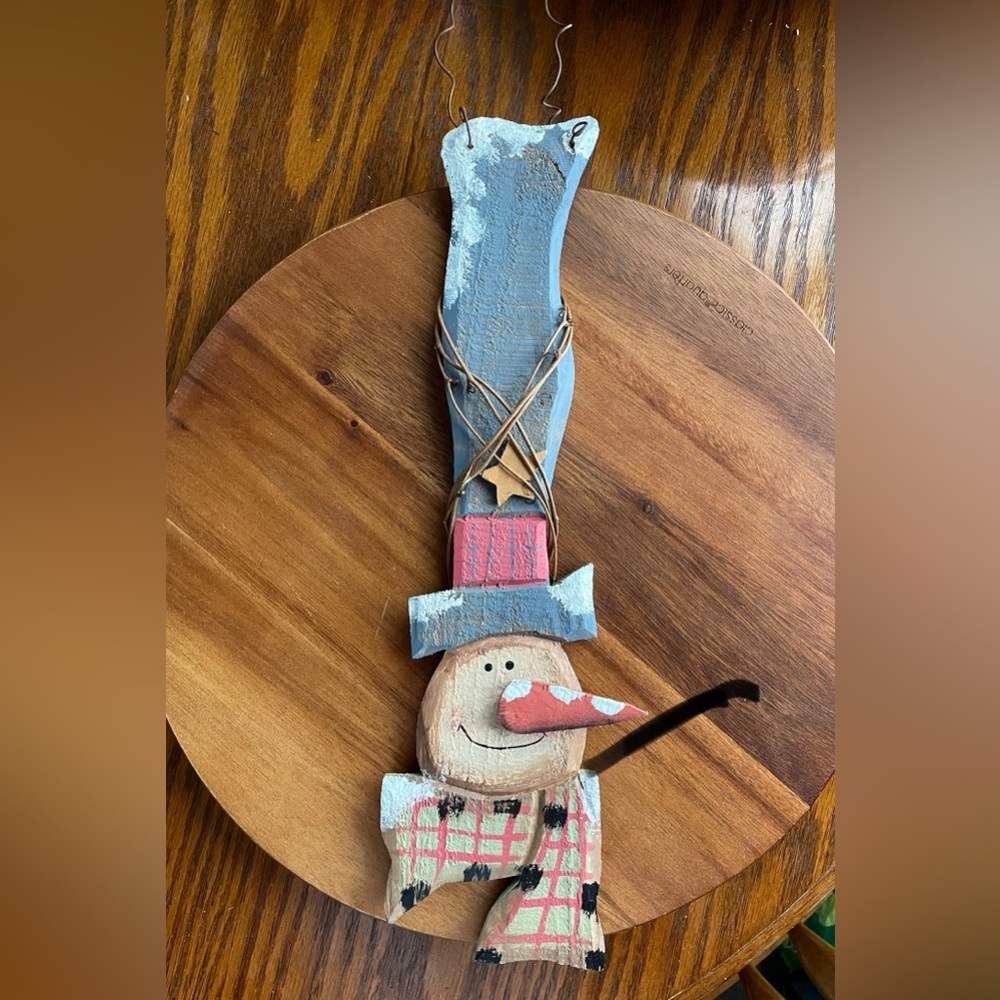**VINTAGE** Primitive Rustic Wood & Metal Wall Hanging - Snowman - Xmas Decor